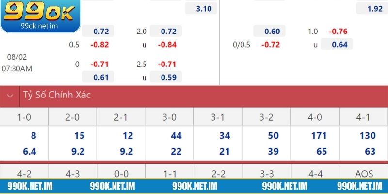 Các loại tỷ lệ kèo bóng phổ biến tại 99Ok